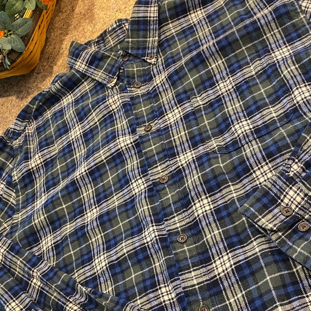 Croft & Barrow Flannel Long Sleeve Button Down Plaid Shirt Large Blue Green